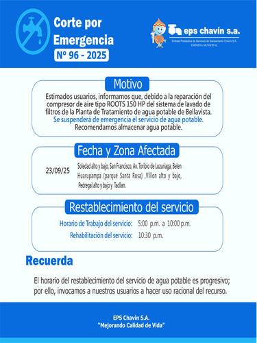 Corte programado en Huaraz