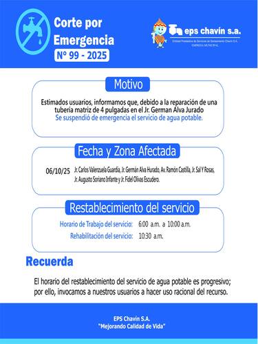 Corte programado en Huaraz