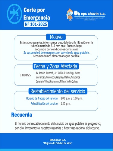 Corte programado en Huaraz