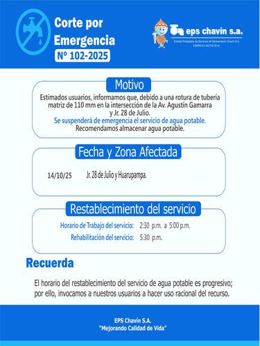 Corte programado en Huaraz