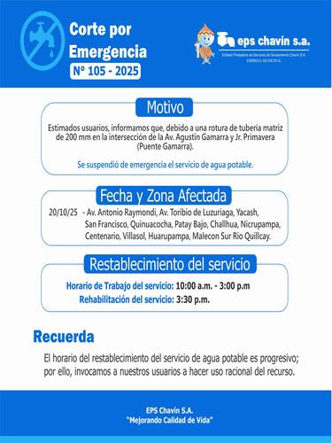 Corte programado en Huaraz