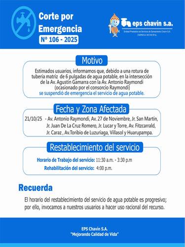 Corte programado en Huaraz