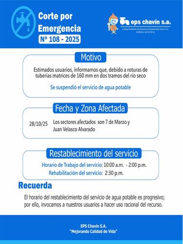 Corte programado en Huaraz