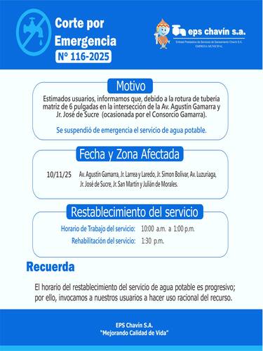 Corte programado en Huaraz