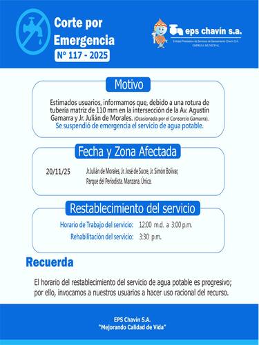 Corte programado en Huaraz