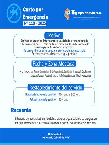 Corte programado en Huaraz