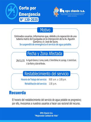 Corte programado en Huaraz