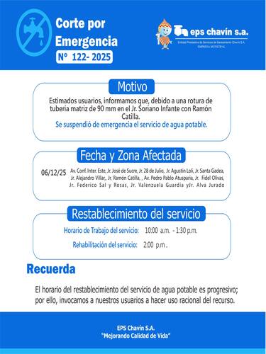 Corte programado en Huaraz