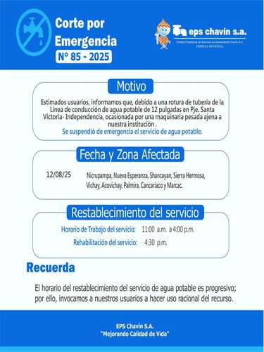 Corte programado en Huaraz