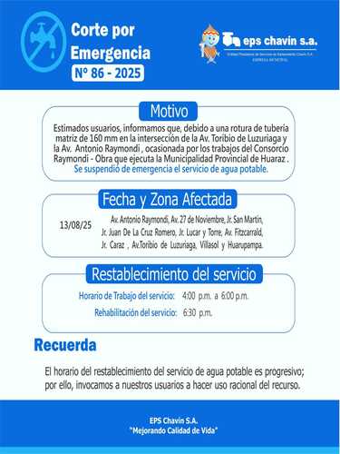 Corte programado en Huaraz