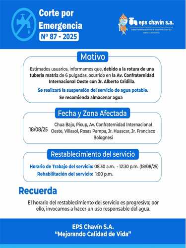 Corte programado en Huaraz