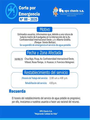 Corte programado en Huaraz