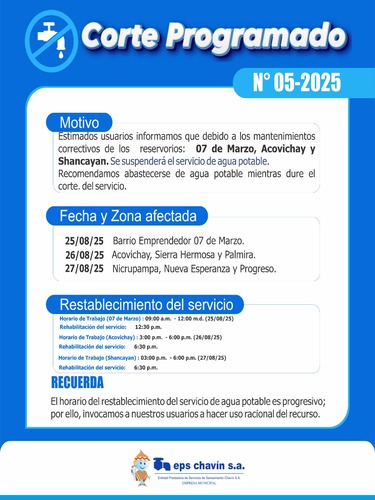 Corte programado en Huaraz