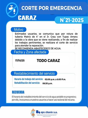 Corte programado en Huaraz