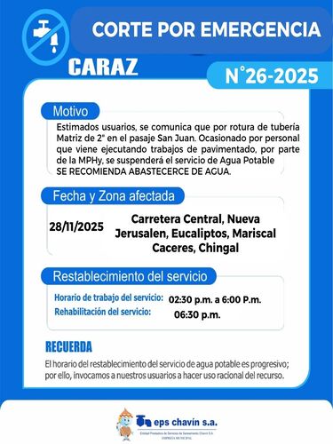 Corte programado en Huaraz