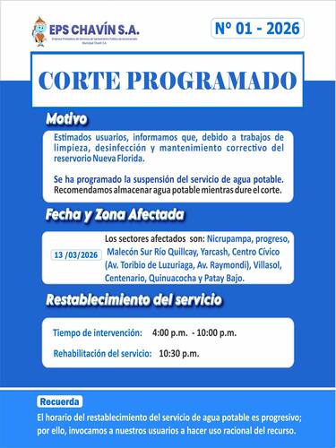 Corte programado en Huaraz