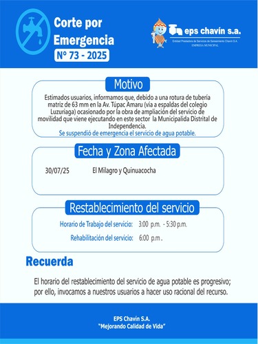 Corte programado en Huaraz