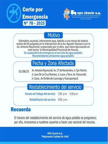 Corte programado en Huaraz