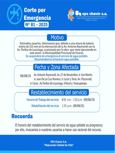 Corte programado en Huaraz